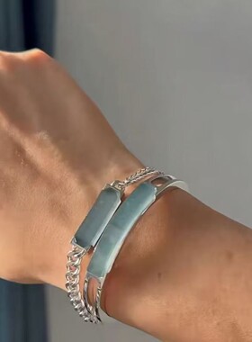 高品质版本新款复古国风冰蓝色几何马鞭手链仿蓝水翡萃手镯