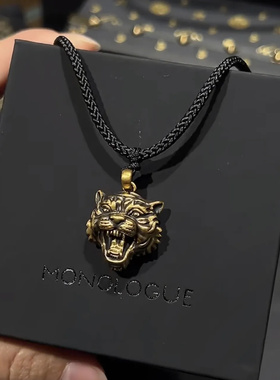 新款高品质版本周家同款monologue老虎头项链百搭气质设计皮绳