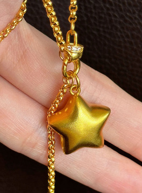 高品质真金电镀折纸星星吊坠新中式复古流苏项链女毛衣链配饰