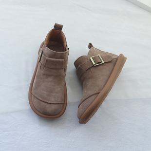 真皮小短靴女原创手工文艺复古女靴软底舒适女鞋 圆头平底加绒靴子