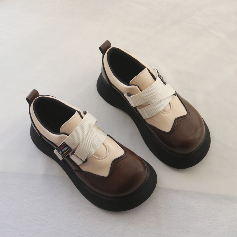 日系小皮鞋拼色女鞋松糕厚底单鞋