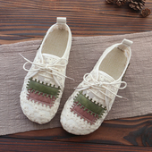 新款 夏季 女鞋 亚麻文艺范舒适平底鞋 女 蕾丝网面鞋 包头凉鞋 仙女单鞋