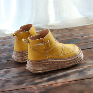 牛皮厚底短靴女2025秋季 女靴森女百搭丑萌单靴舒适增高马丁靴 新款