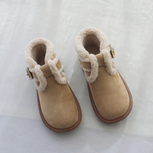 加绒保暖雪地靴女冬季 软底舒适女靴圆头平底复古小短靴女 毛毛棉鞋