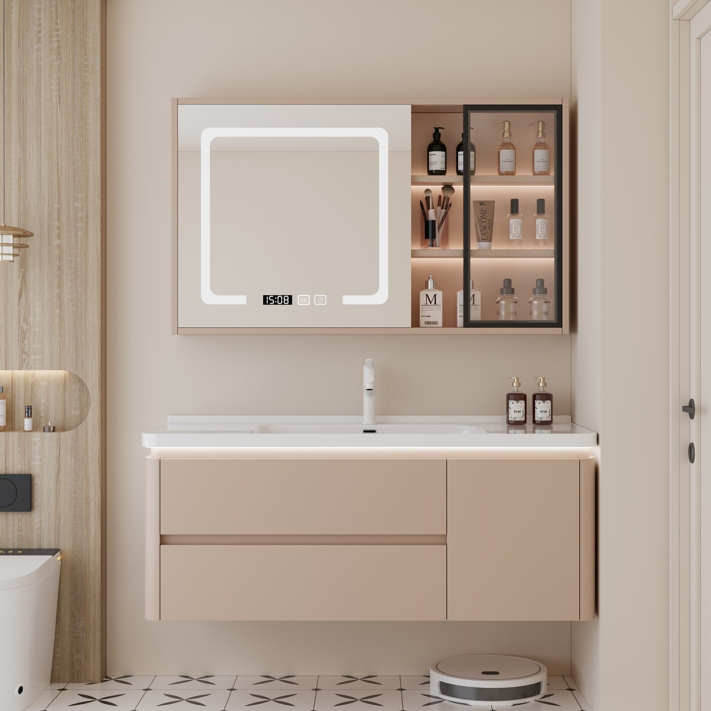 奶油风浴室柜组合陶瓷一体盆卫生间洗手盆洗脸盆柜马桶边柜洗漱台,家装主材,浴室柜组合,淘宝优惠券,粉丝福利购,淘宝优惠卷