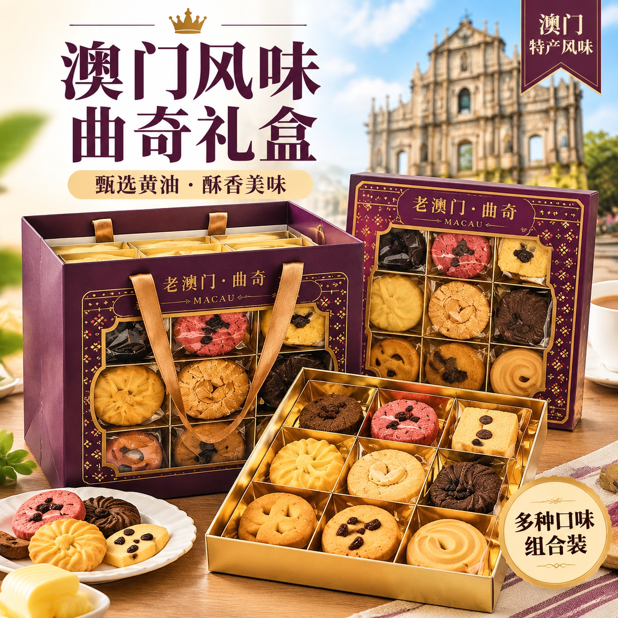 【同款澳门曲奇手信礼盒】黄油曲奇酥脆饼干多口味高端零食礼盒装