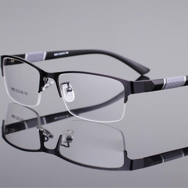 成品近视眼睛0-600度有度数眼镜男防辐射时尚金属半框平光镜架