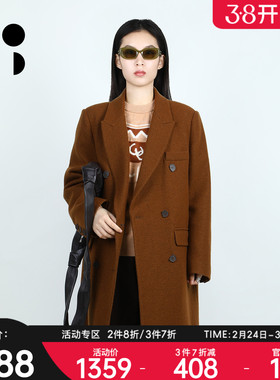 未知未觉中长款气质复古双排扣西装领休闲毛呢大衣女W436D19609