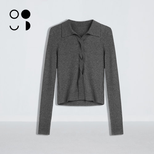 未知未觉25冬短款修身显瘦翻领长袖小众设计感针织衫女W441M29094