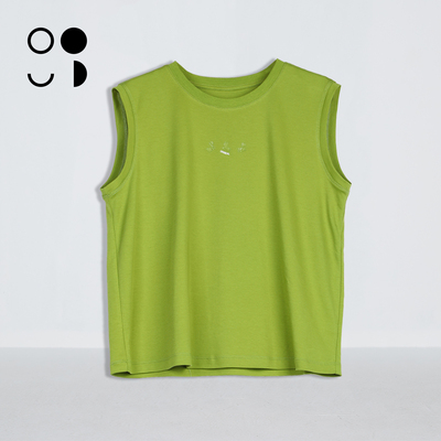 WELKIN&WZWJ25秋新纯棉圆领无袖宽松字母极简背心T恤女W431T11572