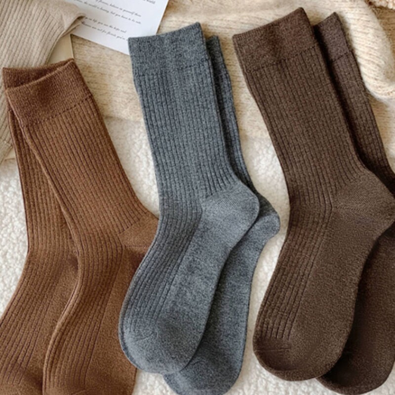 男士袜长筒条纹美拉德羊毛袜子秋冬季中筒袜羊绒百搭款堆堆袜女生