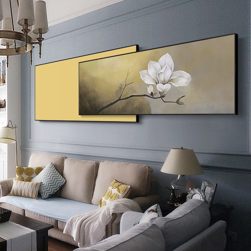 纯手绘油画客厅沙发背景墙装饰画书房卧室床头挂画横版壁画玉兰花
