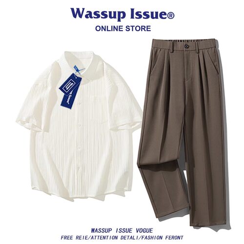 WASUPIE短袖衬衫男款夏季