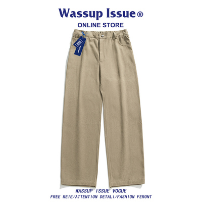 WASSUP ISSUE日系裤子男款春秋卡其色纯棉宽松直筒阔腿休闲长裤男