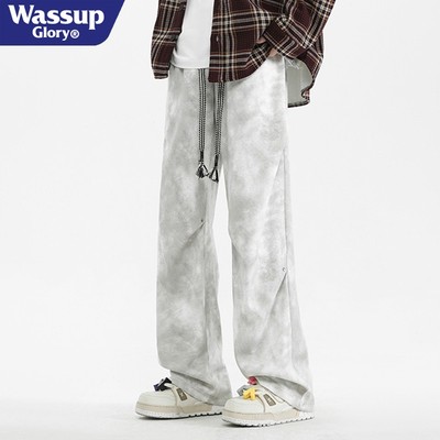 WASSUP GLORY美式高街裤子男款直筒宽松休闲裤潮牌痞帅炸街脏脏裤