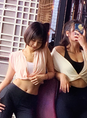 健身服女露脐运动短袖背心瑜伽跑步透气速干排汗修身性感显瘦V领