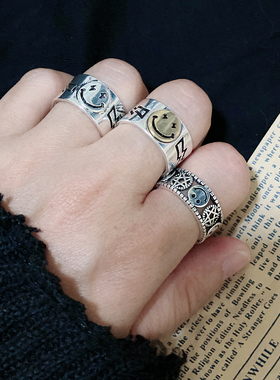 韩国笑脸雏菊可调节开口指环戒指