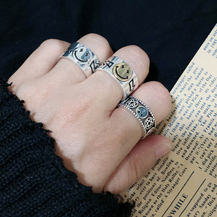 LCMstudios韩国INS笑脸开口指环小雏菊戒指情侣男女潮对戒可调节