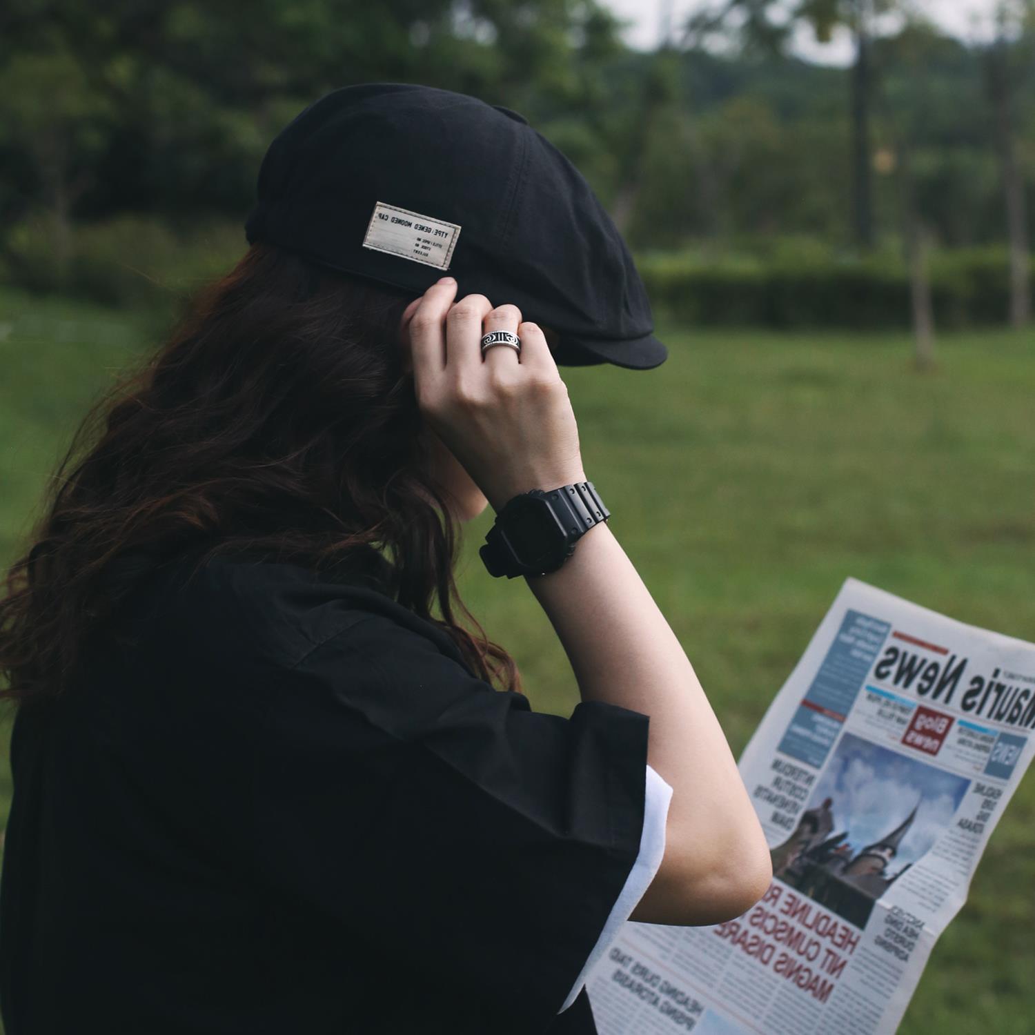 GULESWY日系反戴贝雷帽子男女潮百搭街头city boy前进报童画家帽