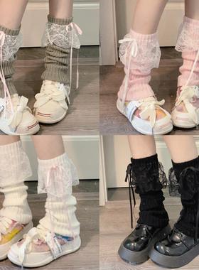 日系蕾丝蝴蝶结堆堆袜y2k少女白色亚文化辣妹显瘦学生可爱腿套女