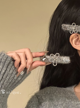 韩系简约银灰花朵BB夹2个装