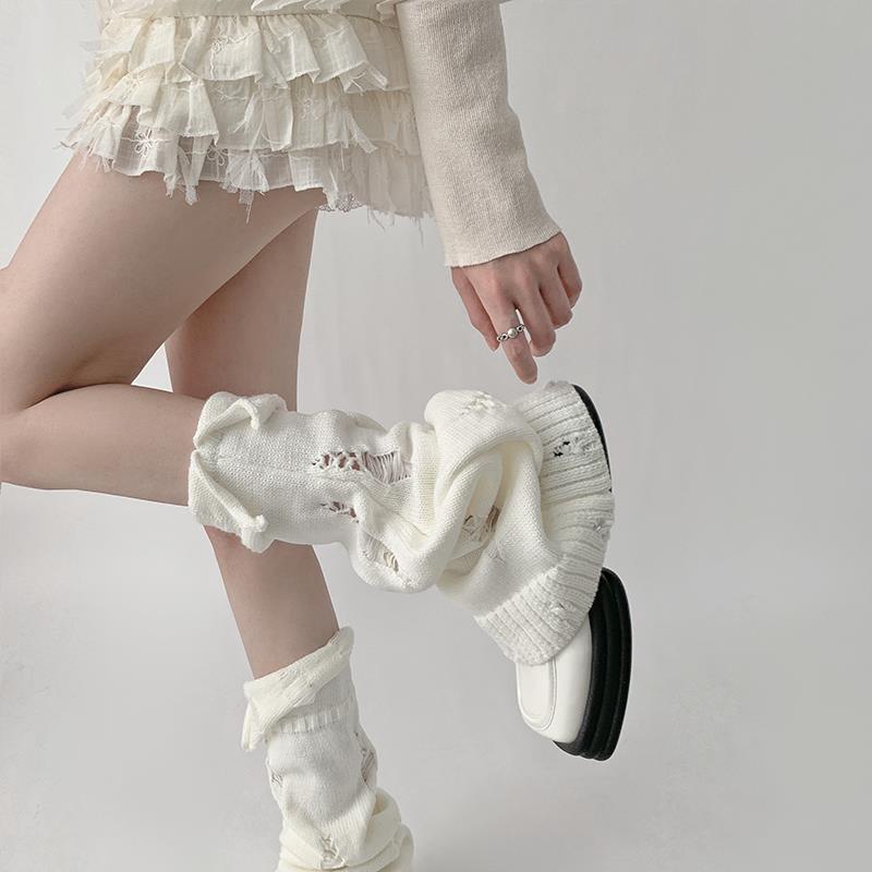 破洞腿套亚文化喇叭堆堆中筒袜