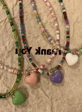 彩色爱心项链多巴胺女孩穿