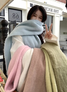 韩式蓝色流苏加厚保暖情侣围巾女