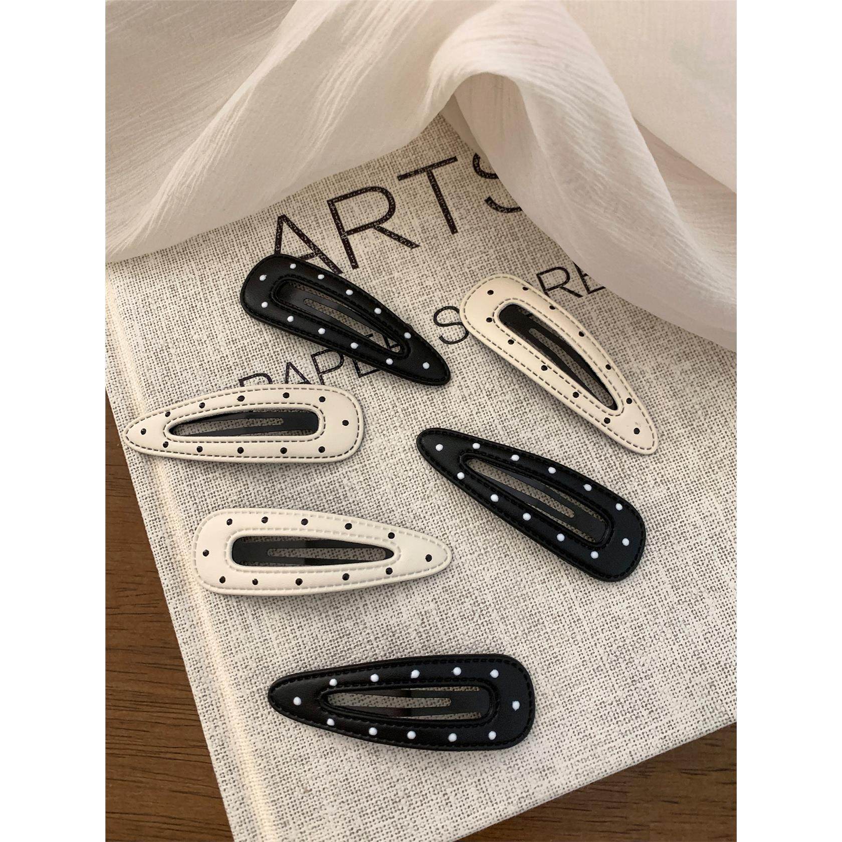 韩系ins黑白波点水滴皮质边夹