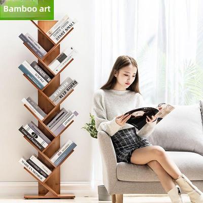 树形书架创意楠竹实木简约落地书桌面上收纳置物架简易儿童小书柜