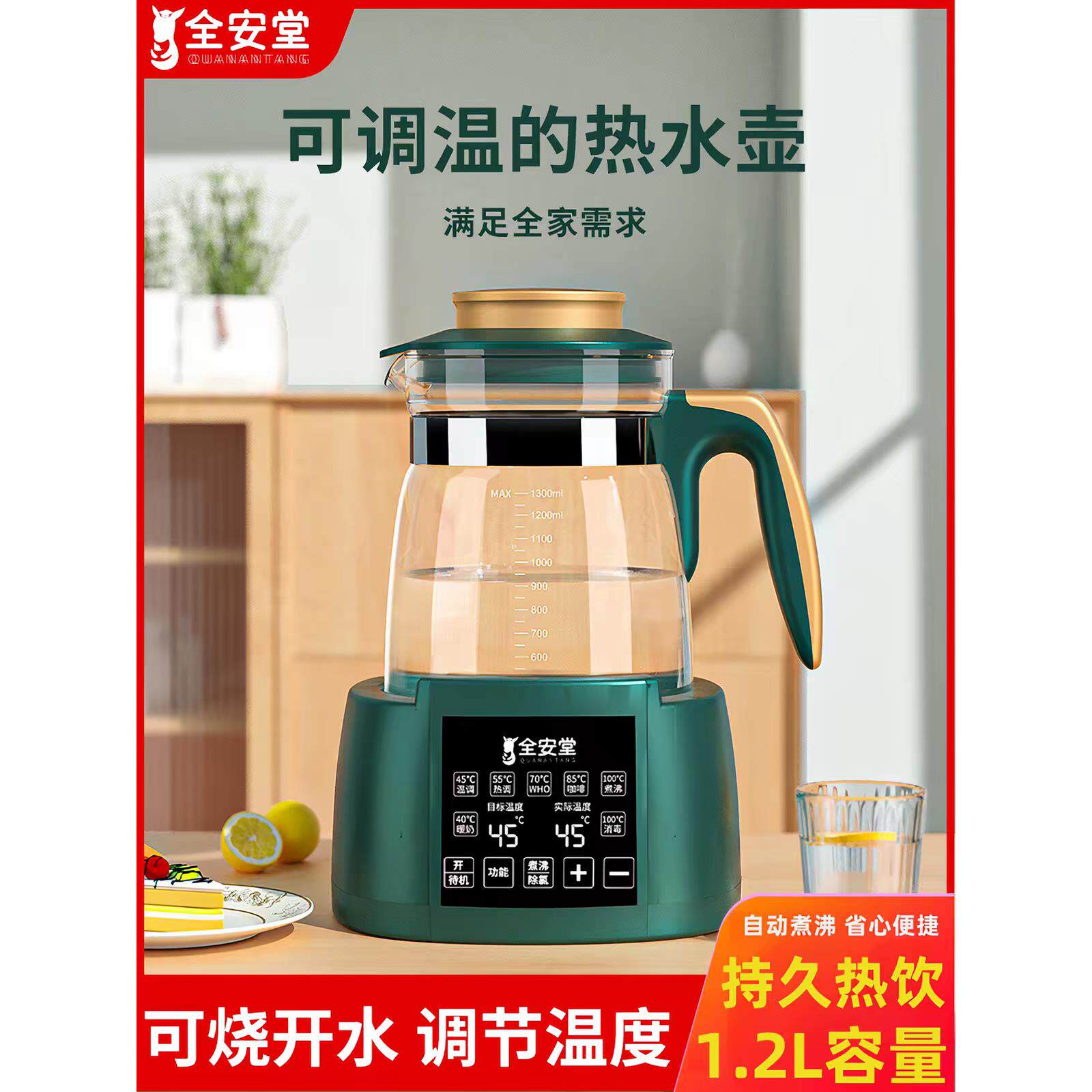 德国制造恒温开水壶热水烧水壶电热家用保温一体玻璃器全自动泡煮