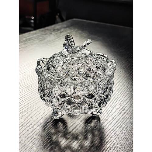 水晶玻璃甜点碗小碗精致鸟巢杯醉虾糖果罐器具有盖水果专用容器盒