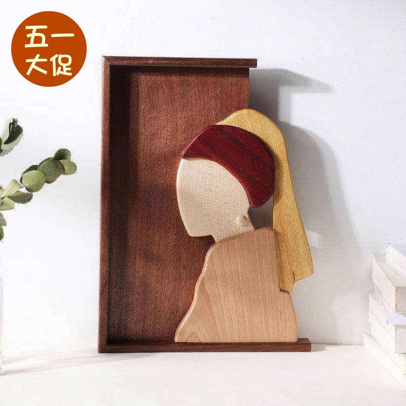 原木拼画立体挂画欧洲名画高档装饰实木质客厅背景墙玄关艺术摆件