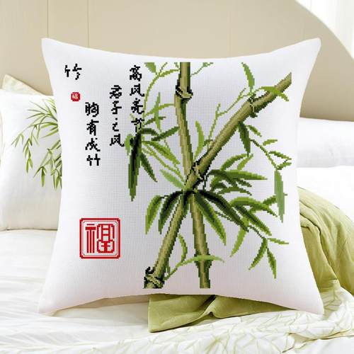 高级感十字绣抱枕十字绣花卉梅兰竹菊竹子客厅沙发汽车靠垫自己绣