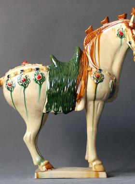 唐三彩马陶瓷马三花高樱马摆件家居客厅玄关装饰品礼品工艺品摆件
