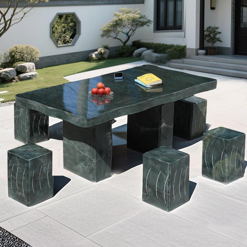 石桌石凳庭院一套花园别墅家用户外桌椅天然大理石室外茶台石桌子
