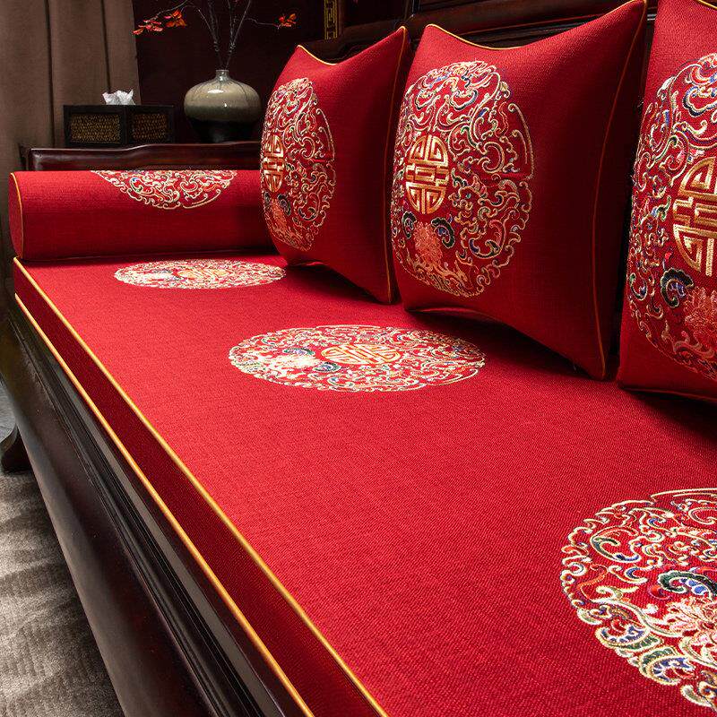 新中式红木沙发坐垫套罩中式实木家俱防滑罗汉床定制海绵沙发垫子