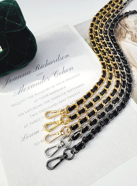 小香风包包链条穿皮黑色包带高档单肩斜跨腋下无扣链子单买不掉色