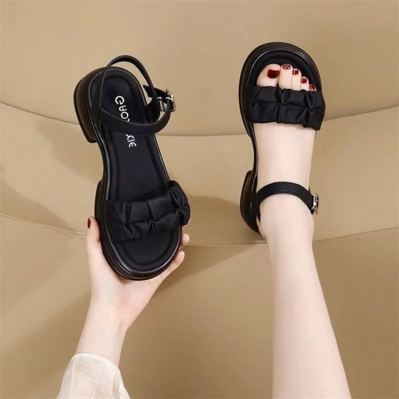 美步厚底仙女风一字带凉鞋
