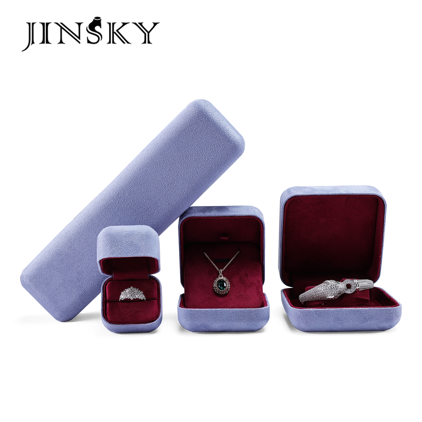 JINSKY珠宝首饰展示项链戒指手镯收纳盒蓝色绒布首饰盒珠宝盒