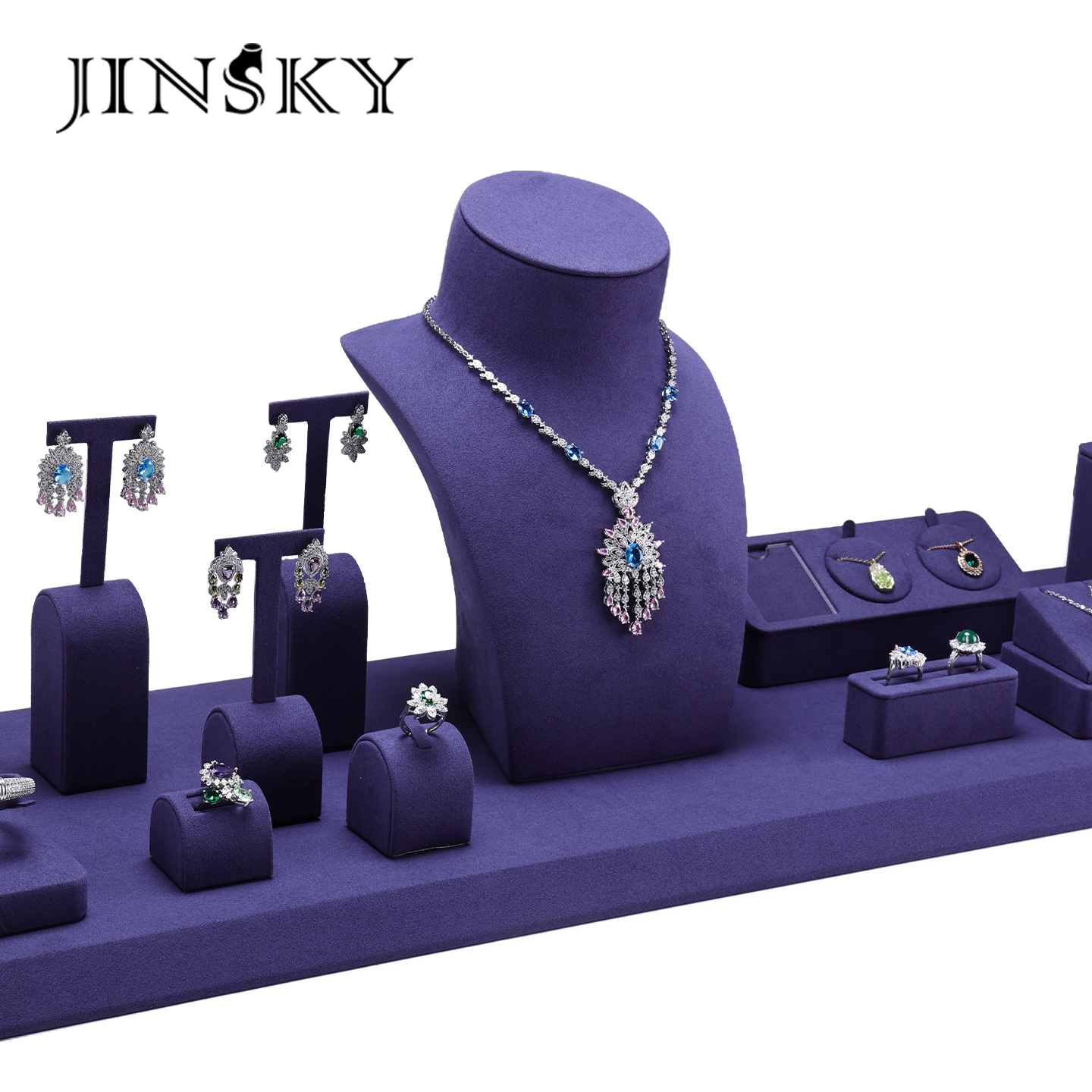 JINSKY橱窗深蓝展示道具项链戒指耳环首饰展示架高柜架子陈列
