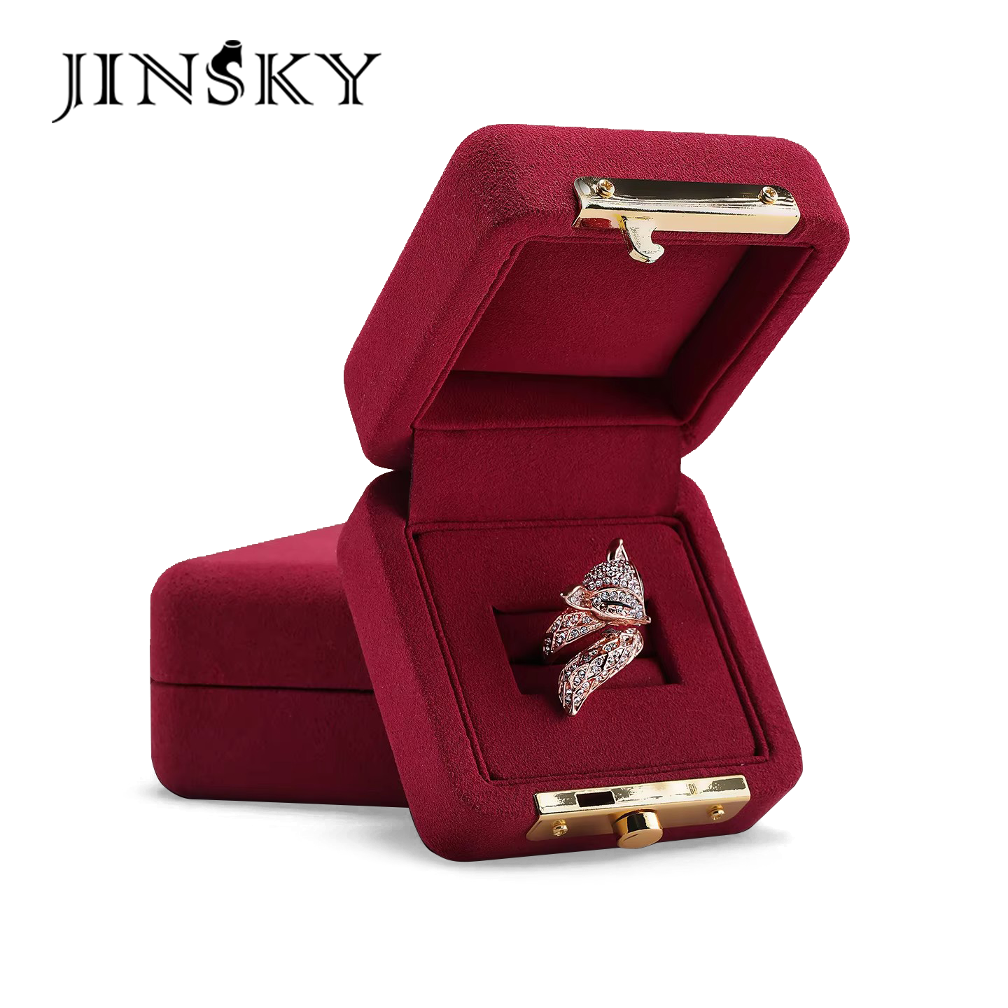 JINSKY简约绒布首饰盒方形收纳盒多色可选便携旅行珠宝展示盒