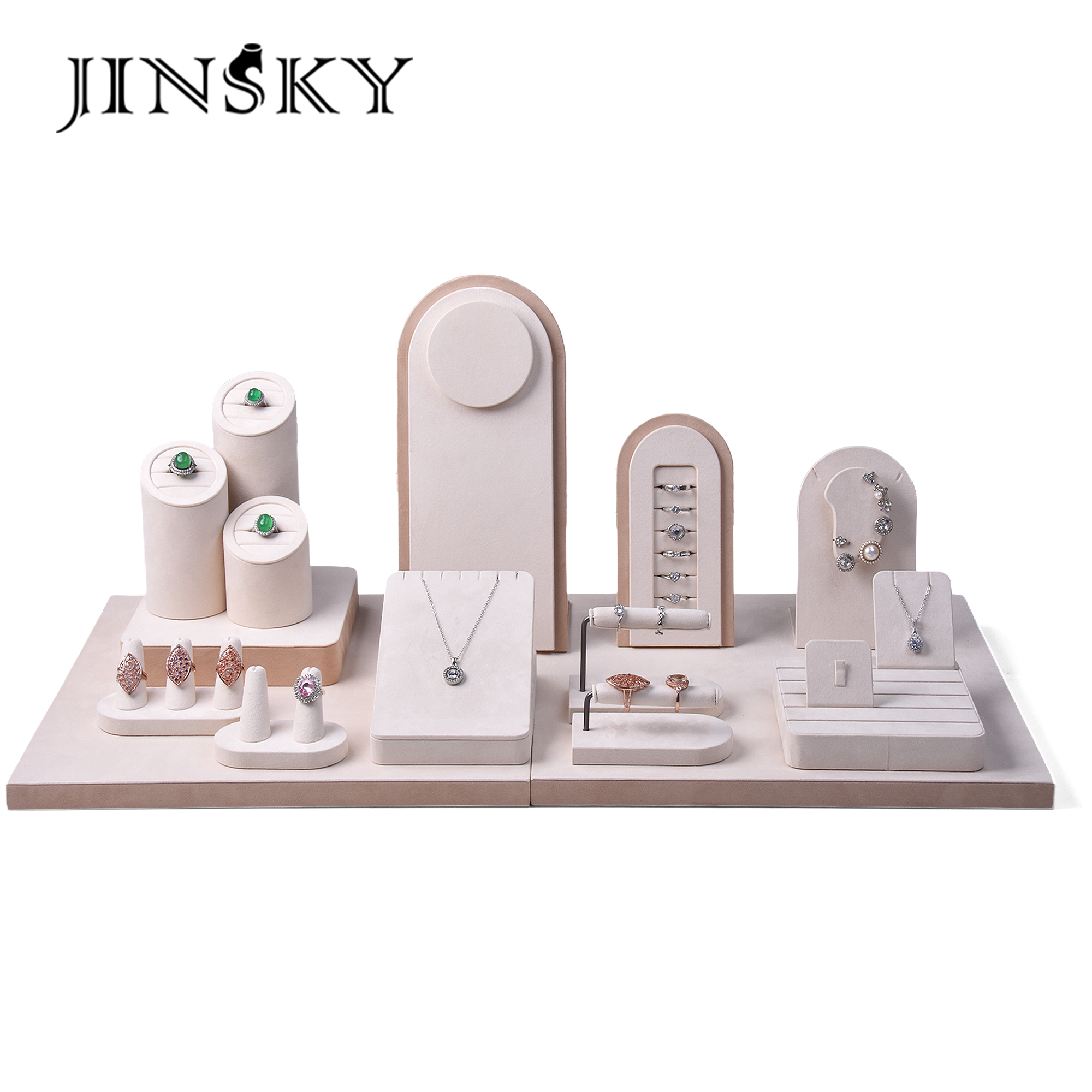 JINSKY轻奢奶茶色珠宝展示陈列套装珠宝文玩戒指项链展示道具