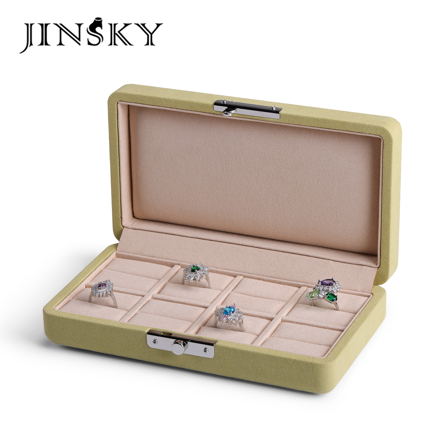 JINSKY绒布首饰展示盒多格分层戒指收纳盒时尚便携多色珠宝首饰