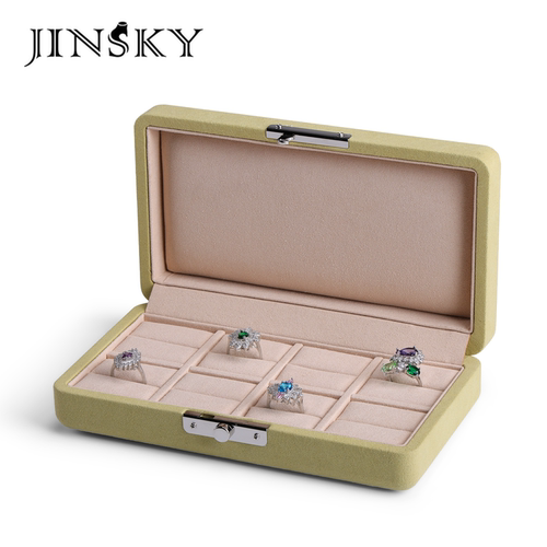 JINSKY绒布首饰展示盒多格分层戒指收纳盒时尚便携多色珠宝首饰