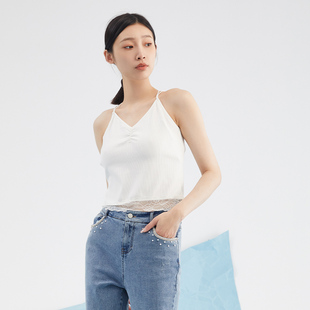 2025夏新款 杨门打底衫 极简V领细肩带蕾丝花边小吊带小背心女内搭