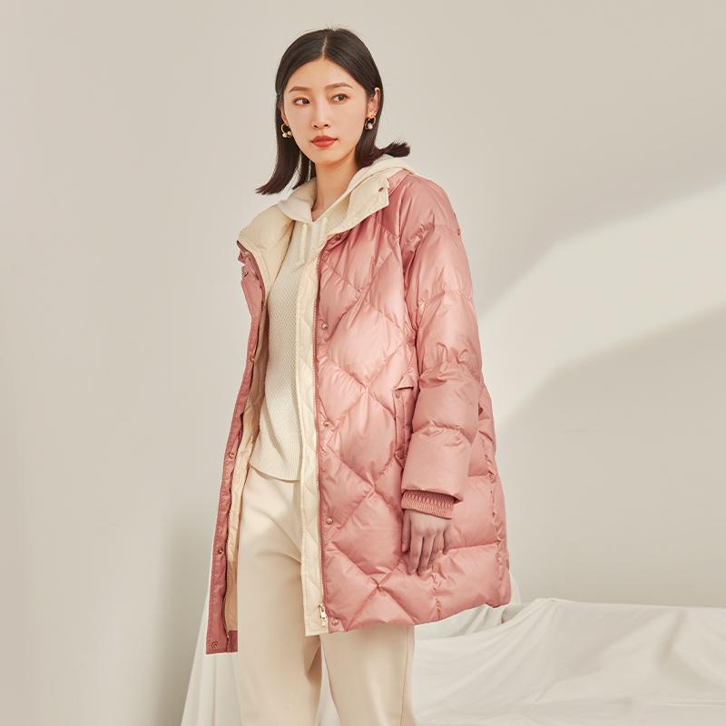 粉色羽绒服EMOO杨门淑女立领