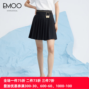 EMOO楊門黑色百褶半身裙女夏季 高腰通勤風短裙a字裙子 2025新款