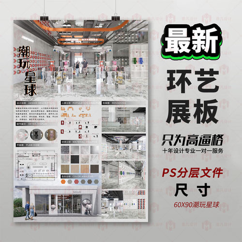 最新环艺展板PS分层文件60X90室内设计3D建模效果图模板