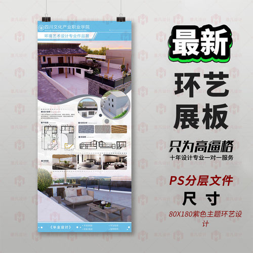 环艺设计展板PS模板80X180学生作品展示板3D建模平面设计素材